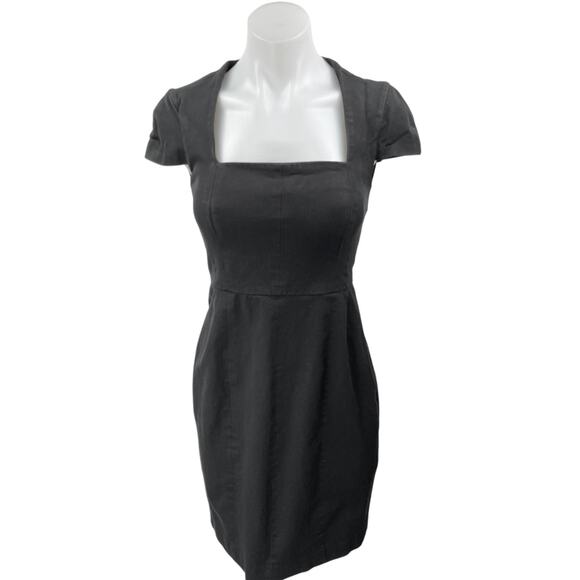Banana Republic Black Square Neck Short Cap Sleeve Knee Length Sheath Dress 2 - Picture 4 of 8
